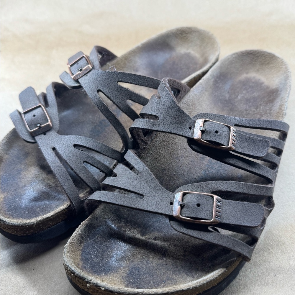 Birkenstock Brown Sandals with Adjustable Straps and Contoured Footbed